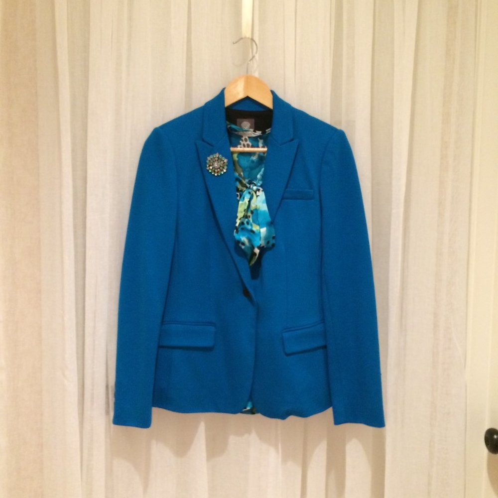 COPY - Blue Suit Jacket Blazer with Bow Blouse  (2 Piece)